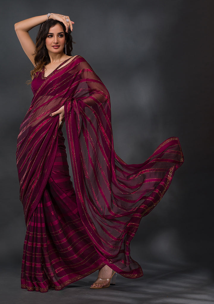 Wine Swarovski Tissue Saree-Koskii