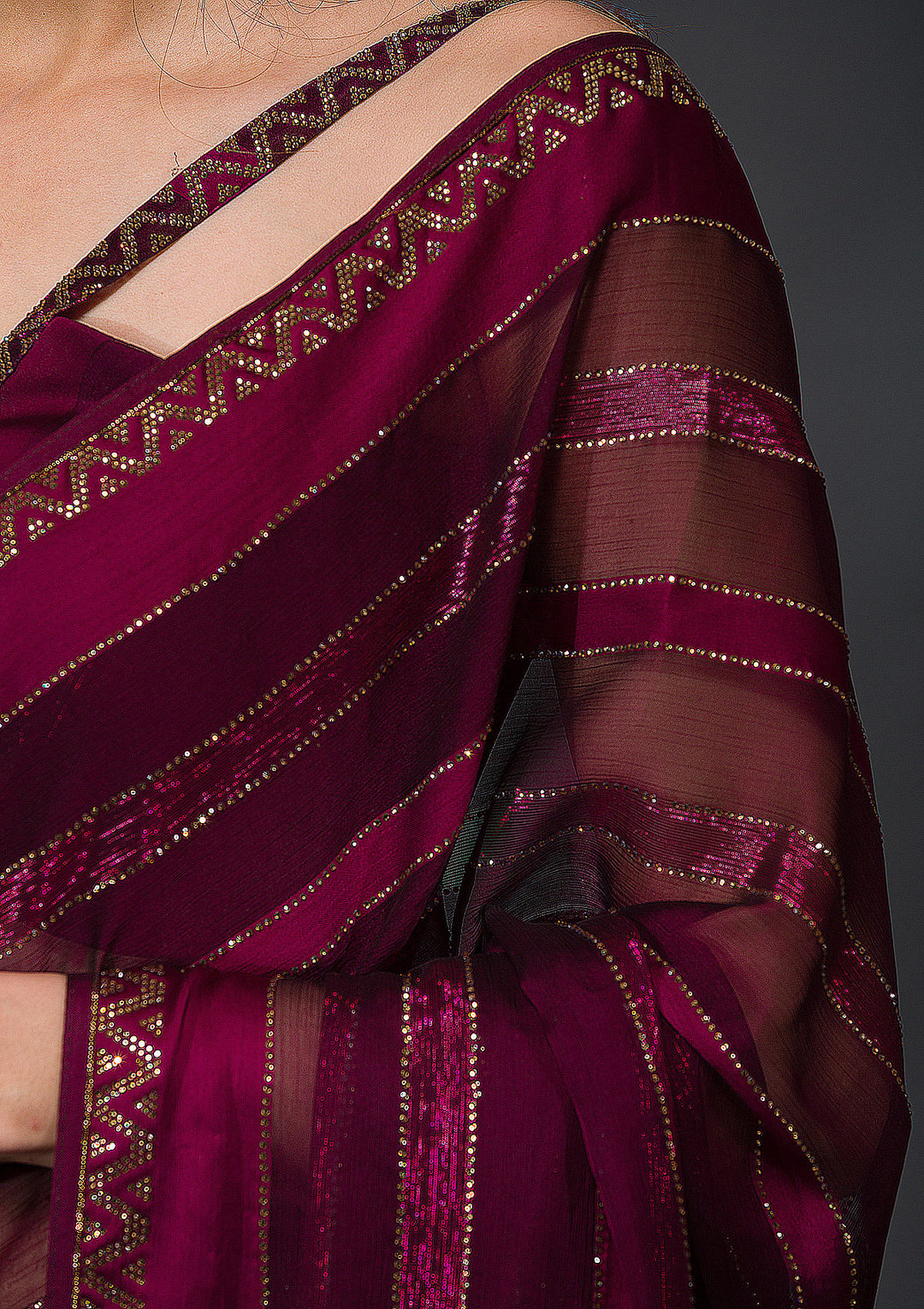 Wine Swarovski Tissue Saree-Koskii