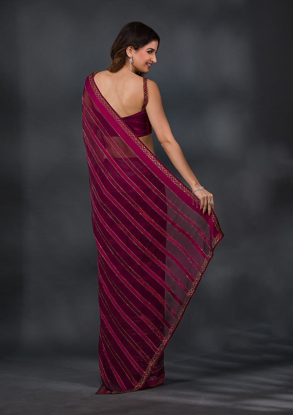 Wine Swarovski Tissue Saree-Koskii