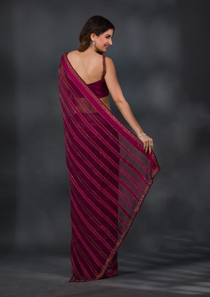 Wine Swarovski Tissue Saree-Koskii