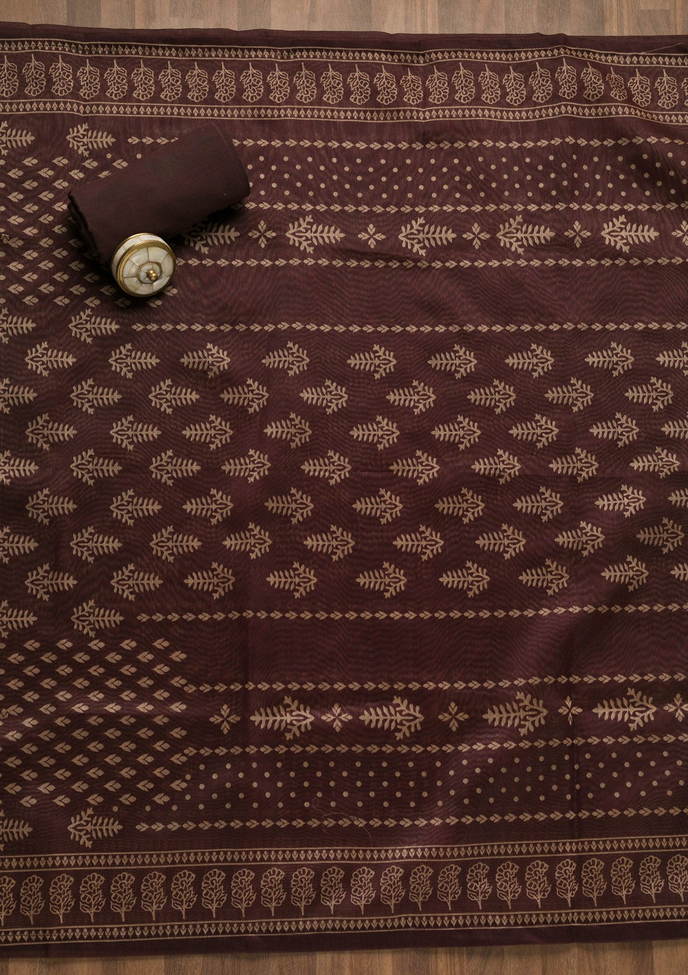 Wine Threadwork Chanderi Unstitched Salwar Suit-Koskii
