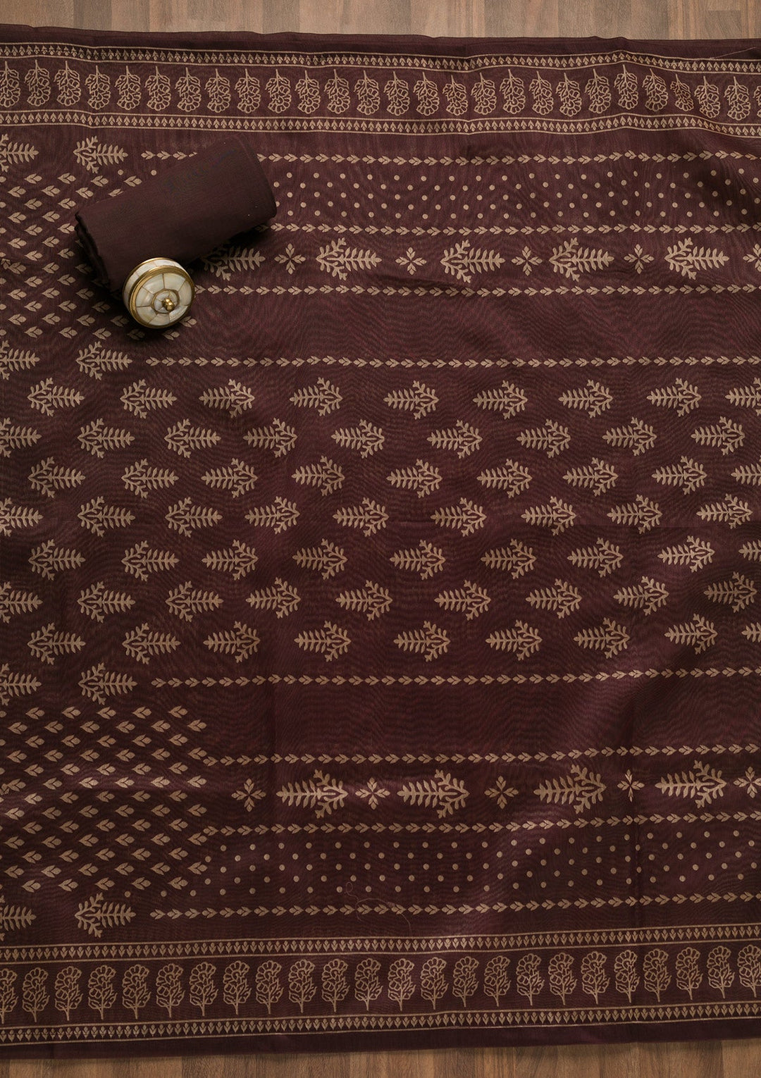 Wine Threadwork Chanderi Unstitched Salwar Suit-Koskii
