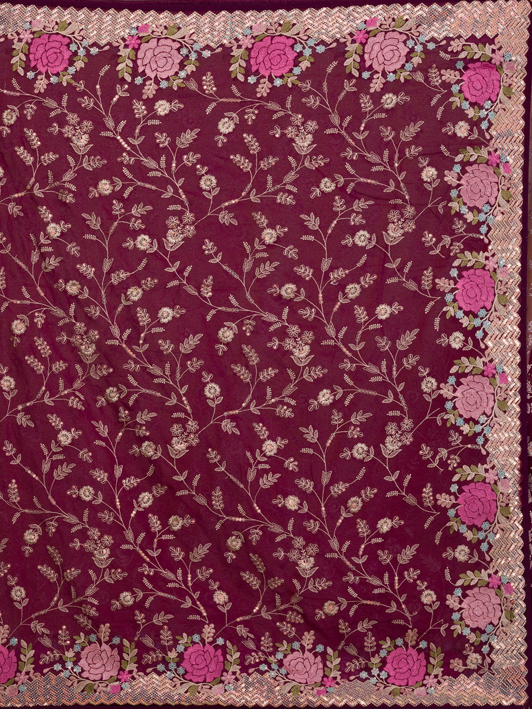 Wine Threadwork Georgette Saree-Koskii