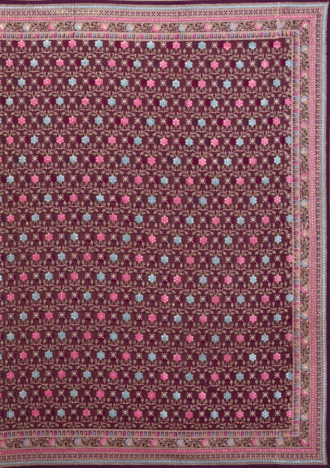Wine Threadwork Georgette Saree-Koskii