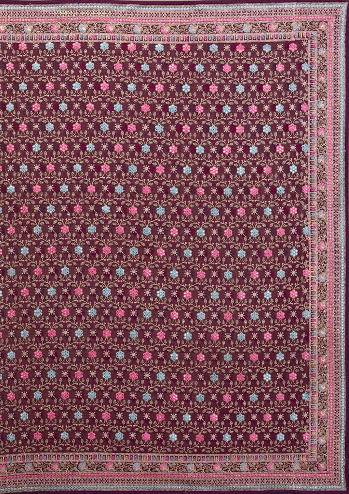 Wine Threadwork Georgette Saree-Koskii