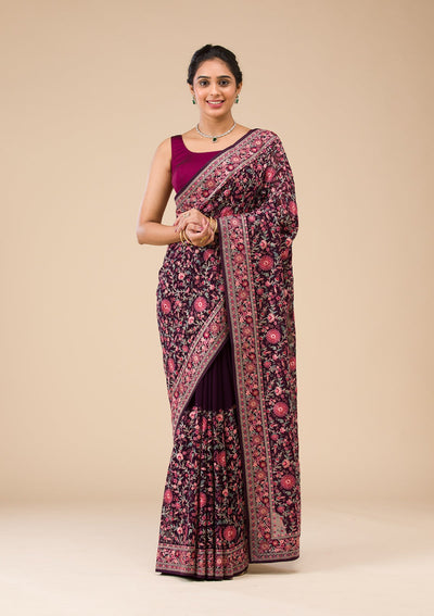 Wine Threadwork Georgette Saree-Koskii