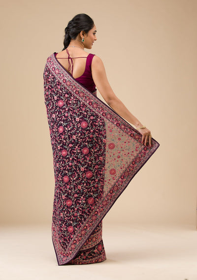 Wine Threadwork Georgette Saree-Koskii