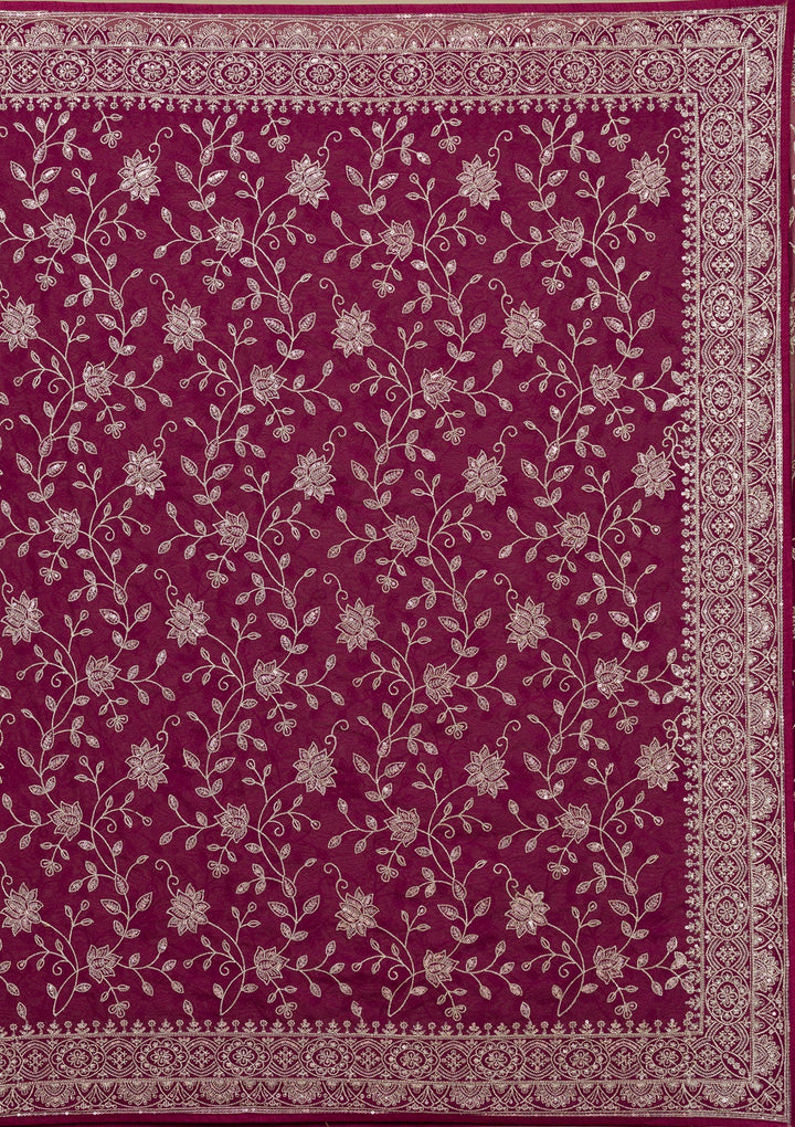 Wine Threadwork Georgette Saree-Koskii