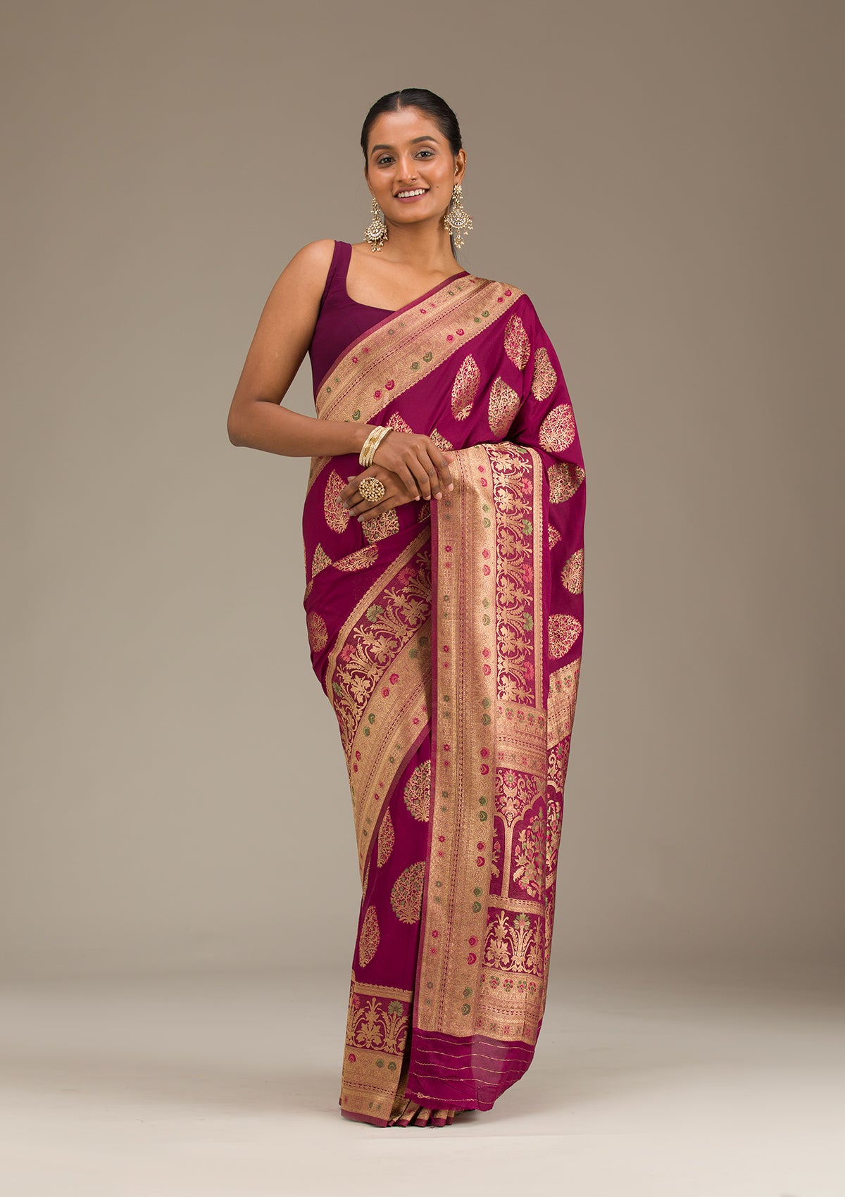 Wine Zariwork Art Silk Saree