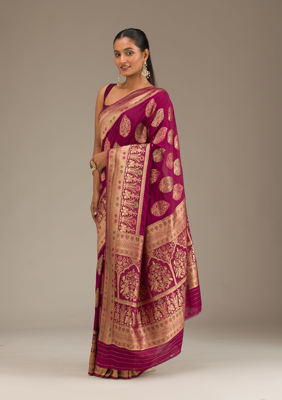 Wine Zariwork Art Silk Saree