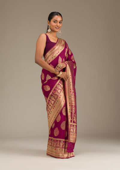 Wine Zariwork Art Silk Saree