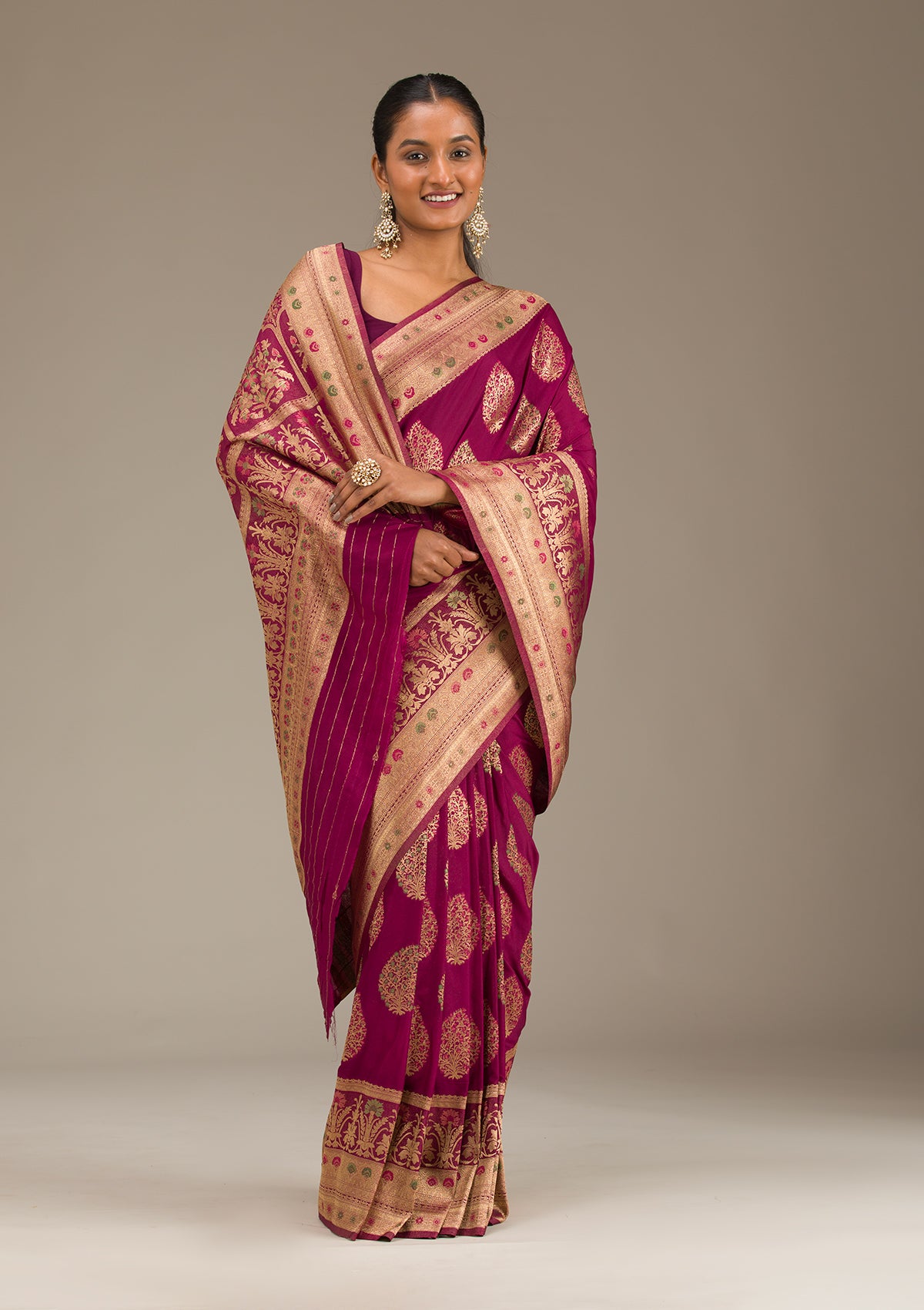 Wine Zariwork Art Silk Saree