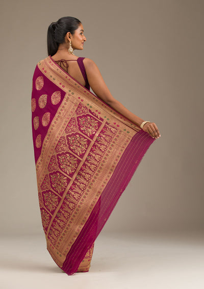 Wine Zariwork Art Silk Saree