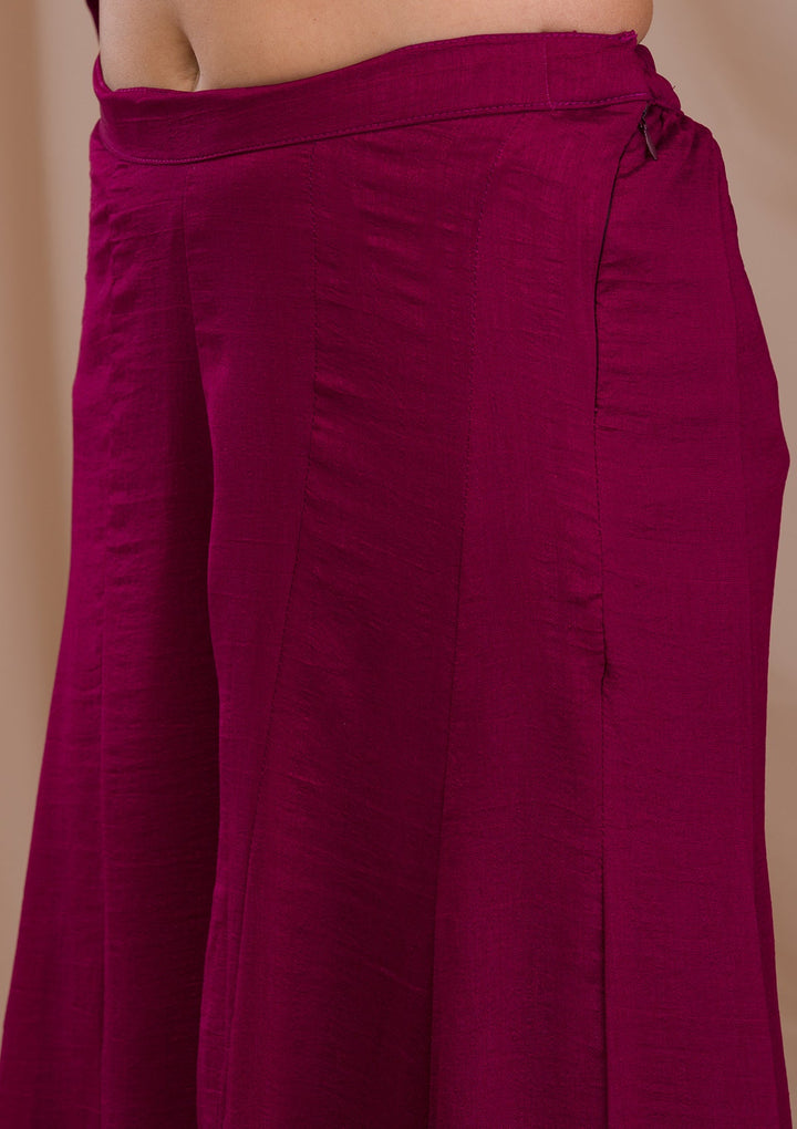 Wine Zariwork Art Silk Readymade Salwar Suit-Koskii