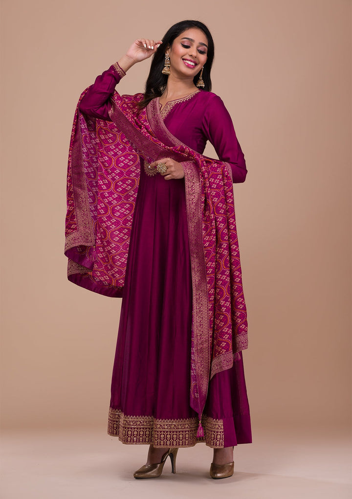 Wine Zariwork Art Silk Readymade Sharara Kameez