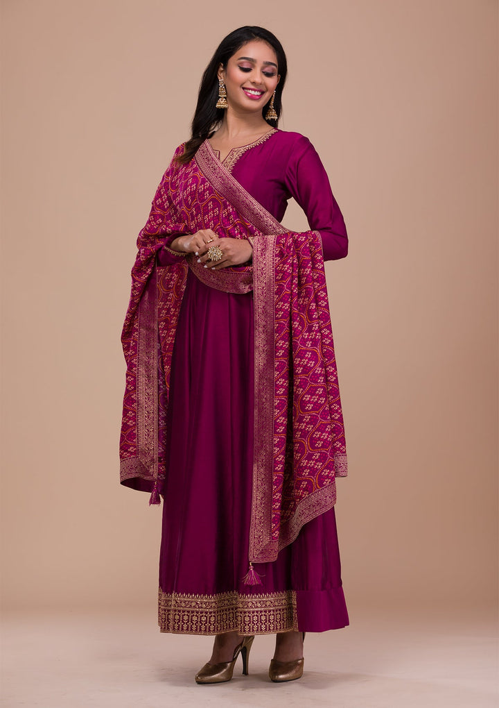 Wine Zariwork Art Silk Readymade Sharara Kameez