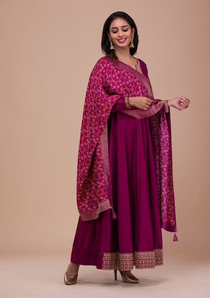 Wine Zariwork Art Silk Readymade Sharara Kameez