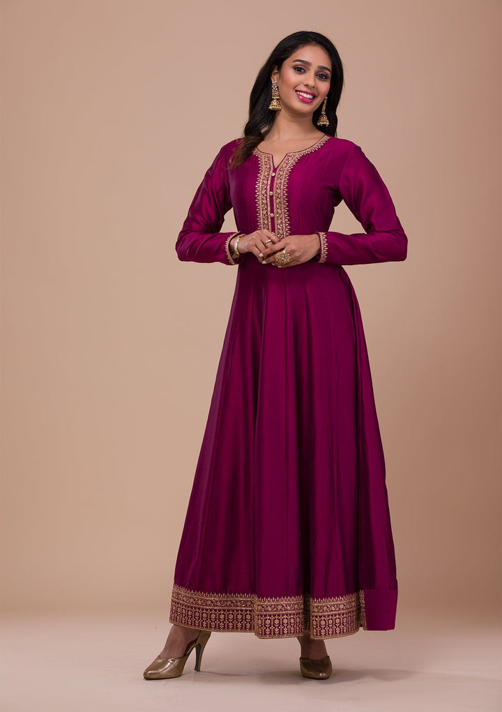 Wine Zariwork Art Silk Readymade Sharara Kameez