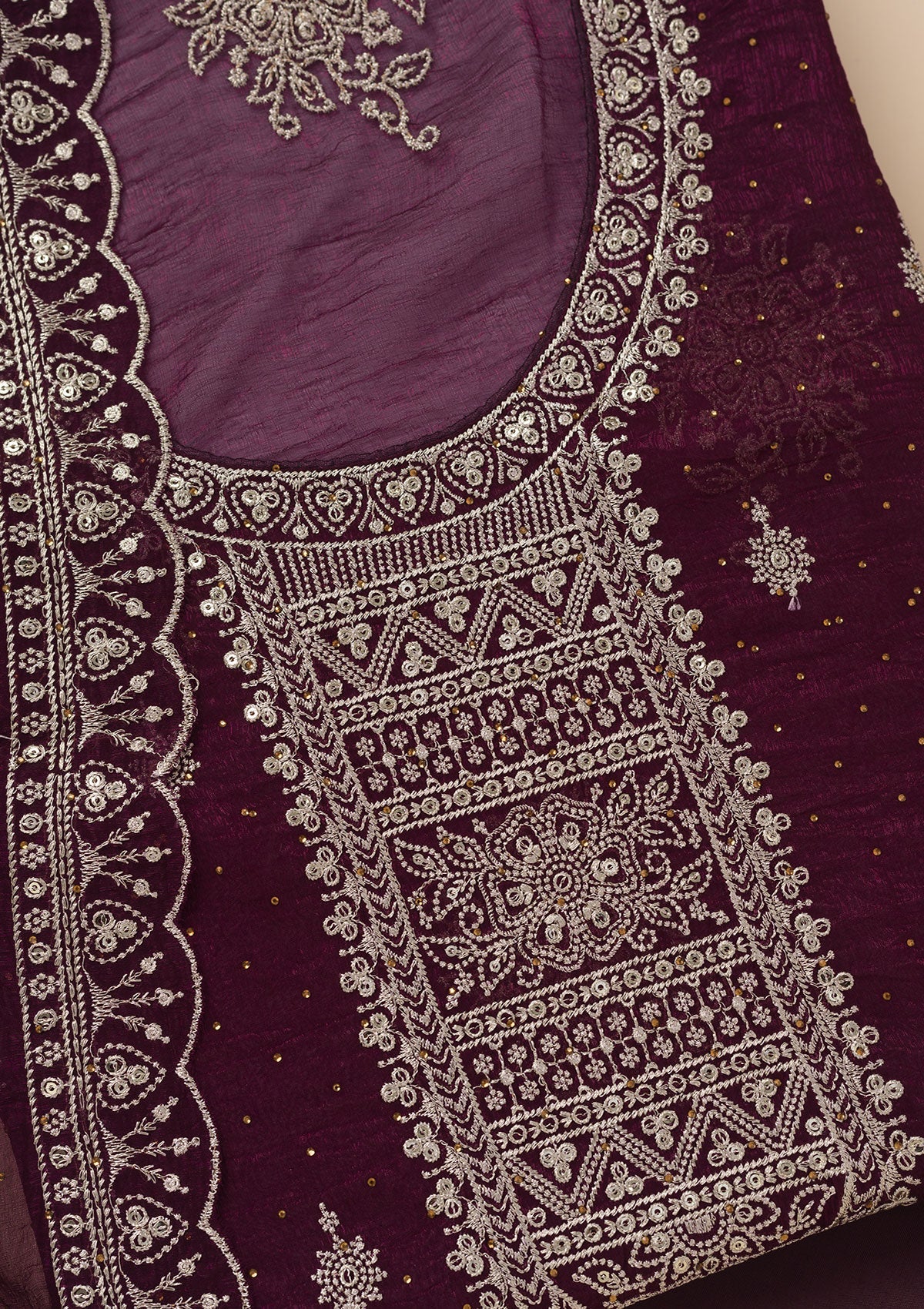 Wine Zariwork Art Silk Unstitched Salwar Suit