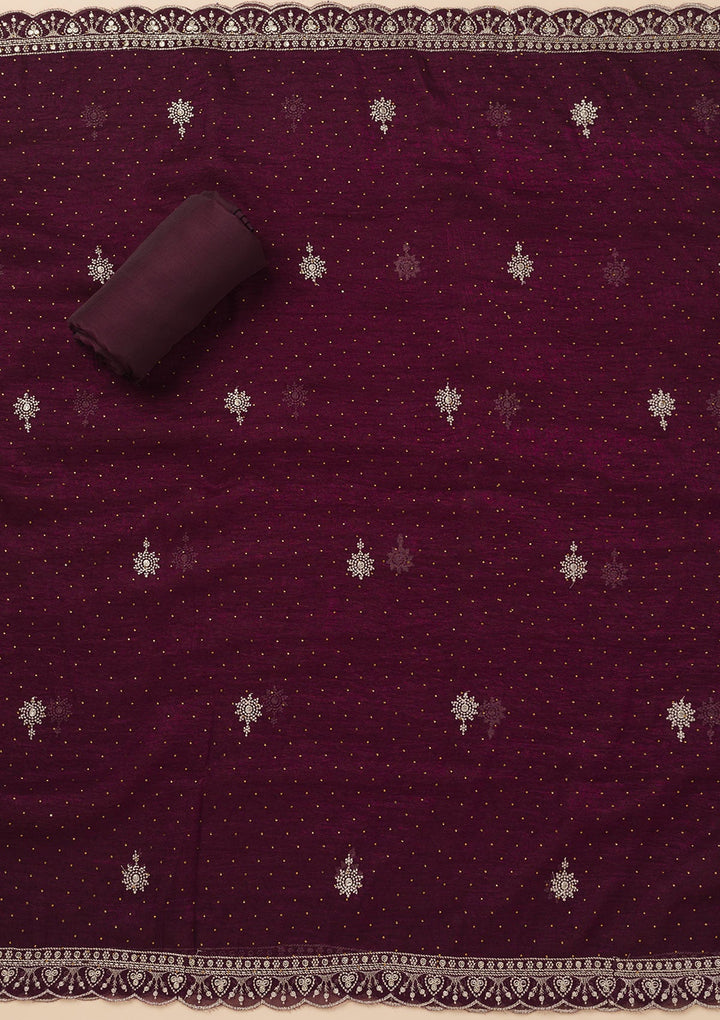 Wine Zariwork Art Silk Unstitched Salwar Suit