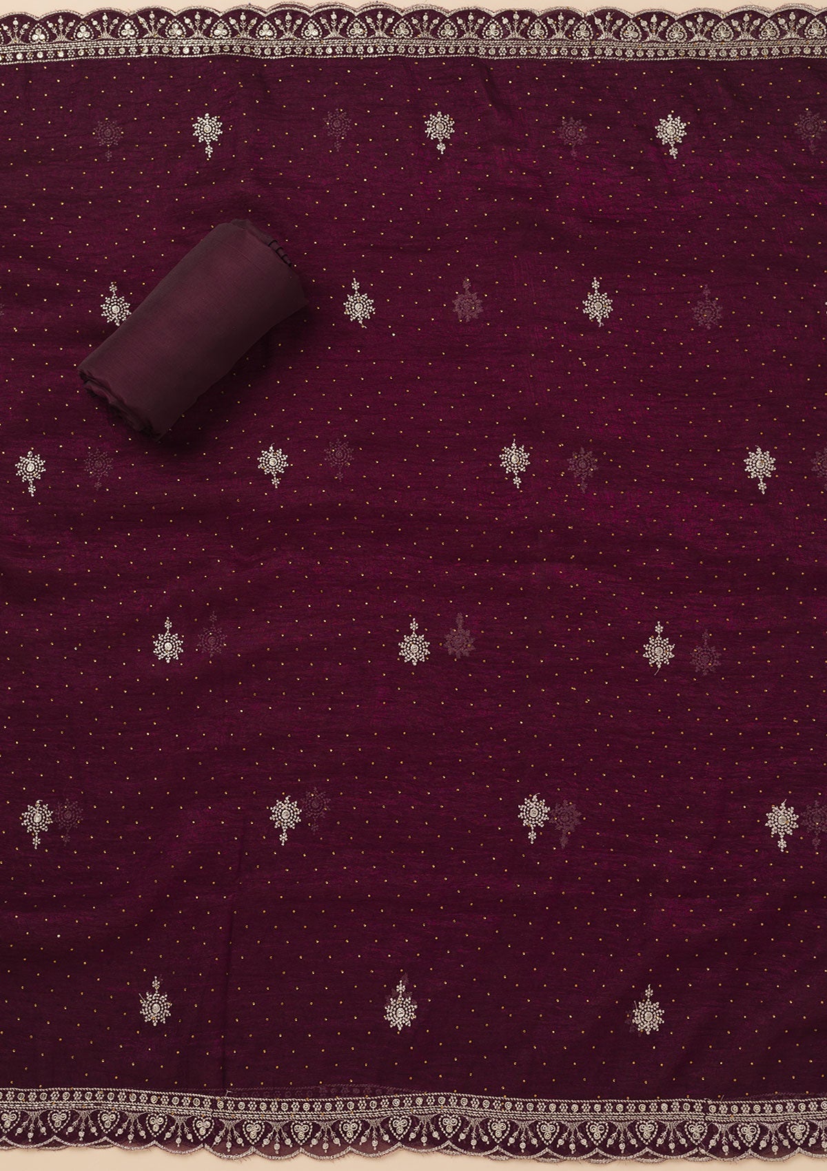Wine Zariwork Art Silk Unstitched Salwar Suit
