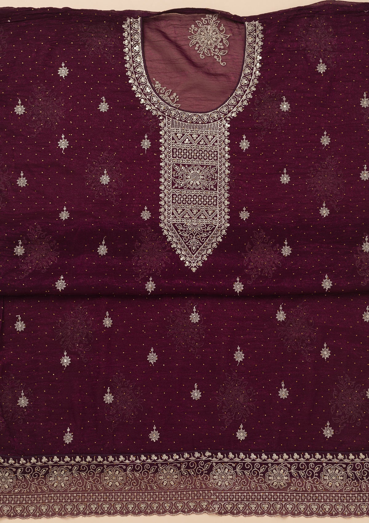 Wine Zariwork Art Silk Unstitched Salwar Suit