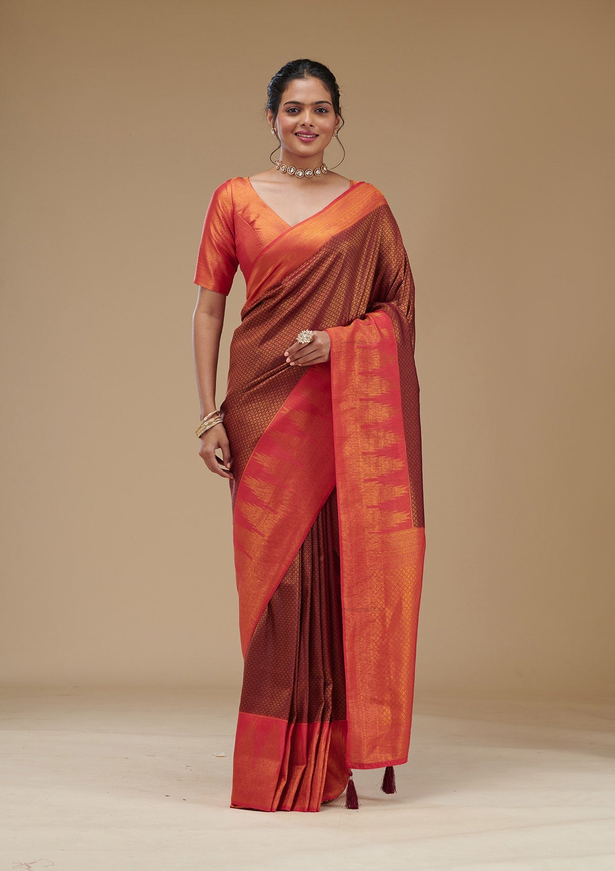 Wine Zariwork Art Silk Saree-Koskii