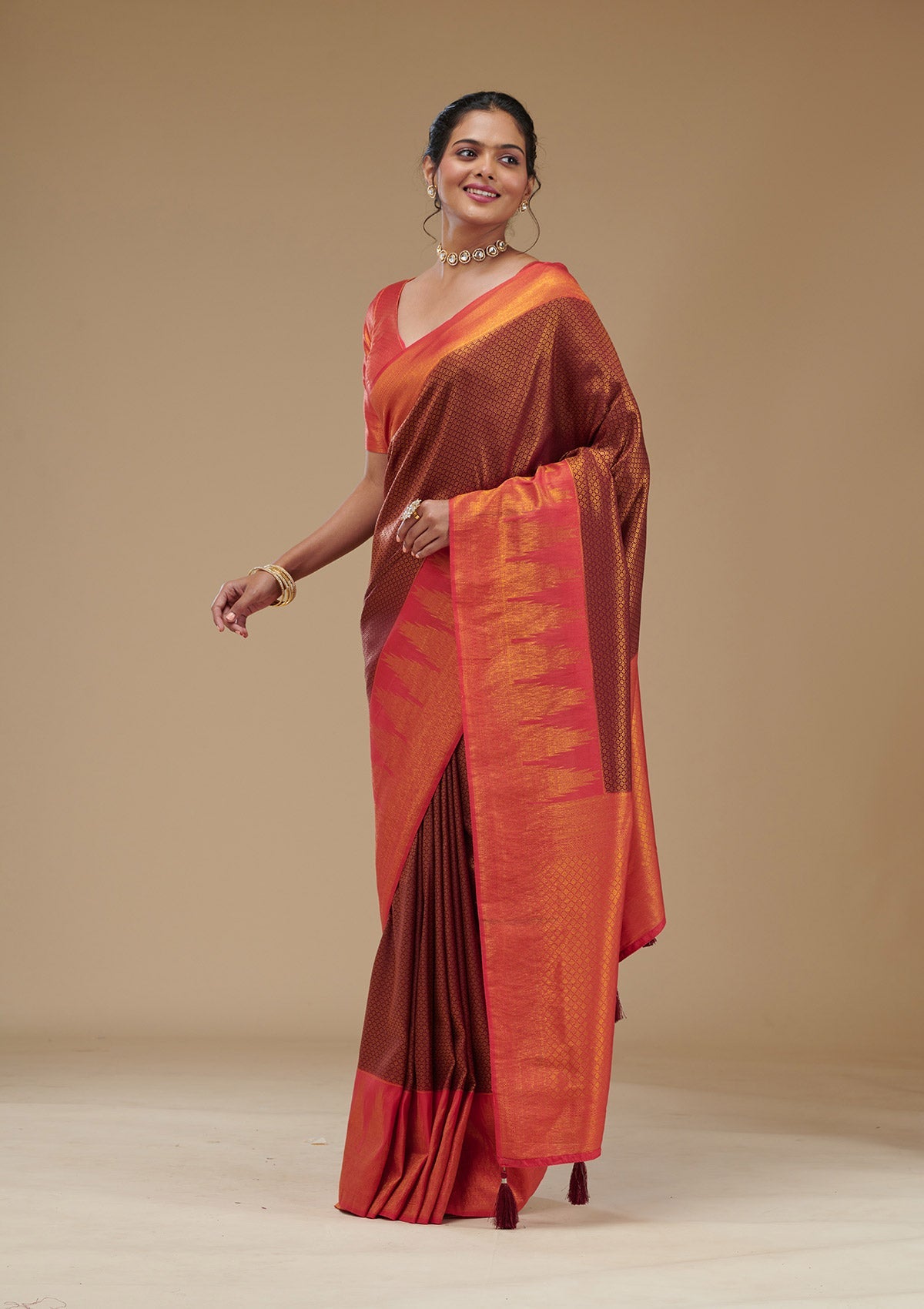 Wine Zariwork Art Silk Saree-Koskii