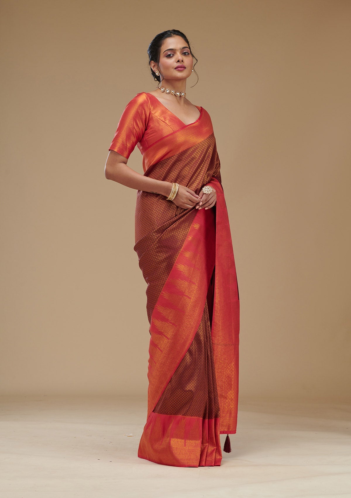 Wine Zariwork Art Silk Saree-Koskii