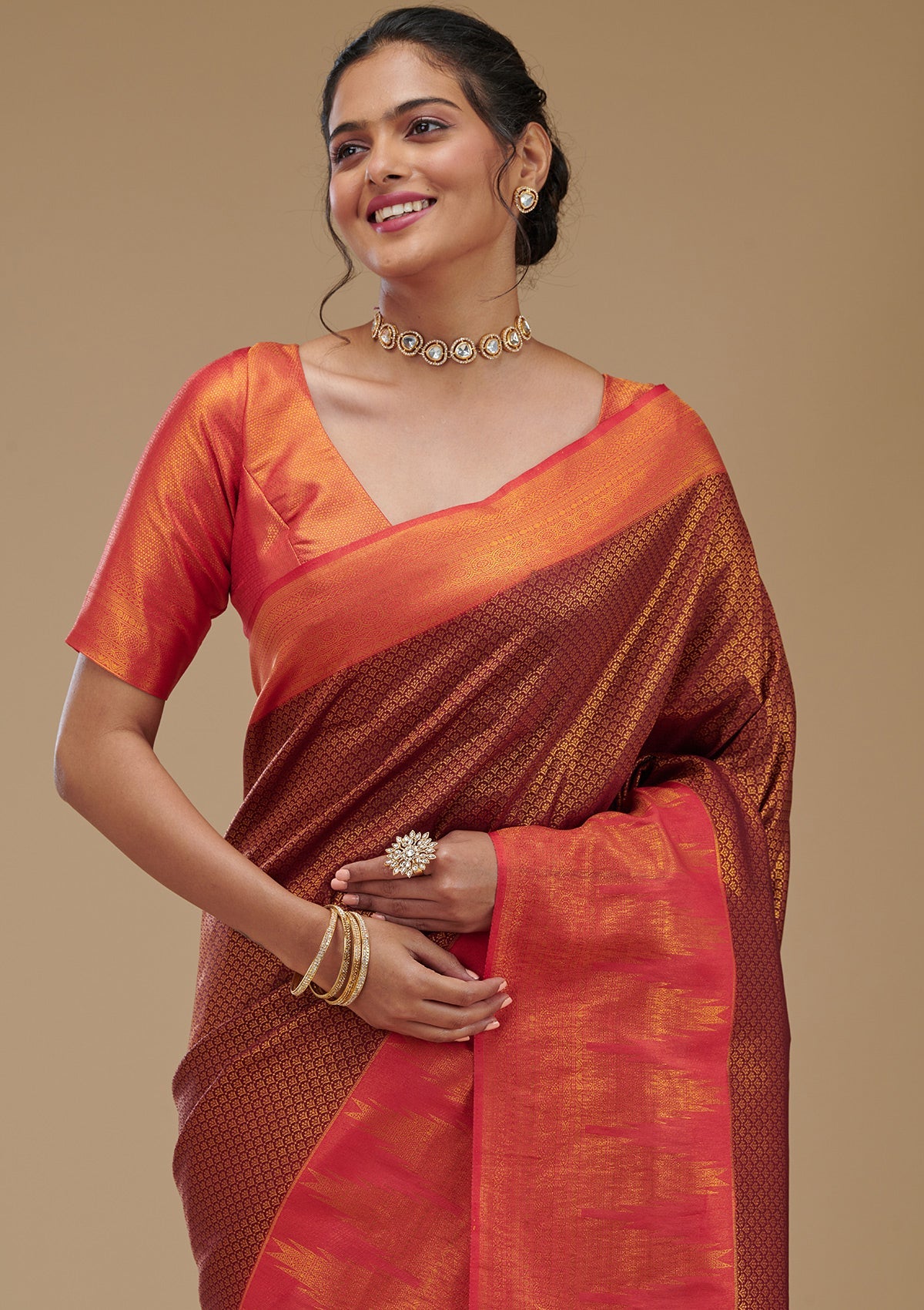 Wine Zariwork Art Silk Saree-Koskii