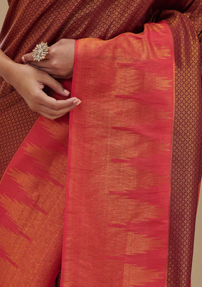 Wine Zariwork Art Silk Saree-Koskii