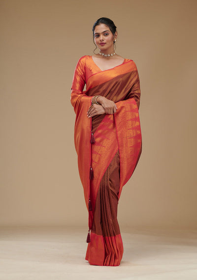 Wine Zariwork Art Silk Saree-Koskii