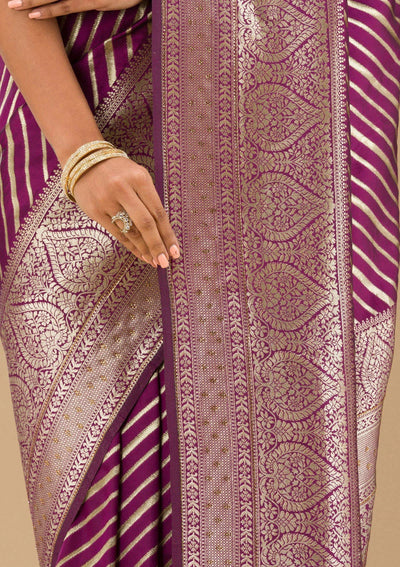 Wine Zariwork Banarasi Saree-Koskii