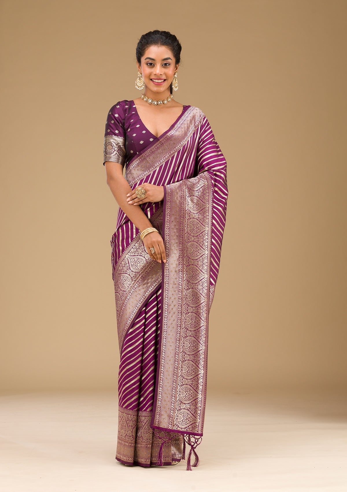 Wine Zariwork Banarasi Saree-Koskii