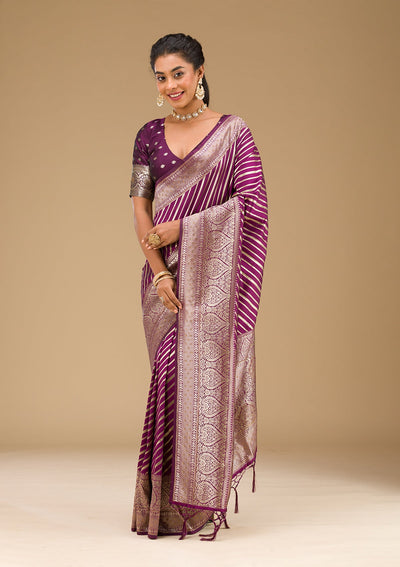 Wine Zariwork Banarasi Saree-Koskii