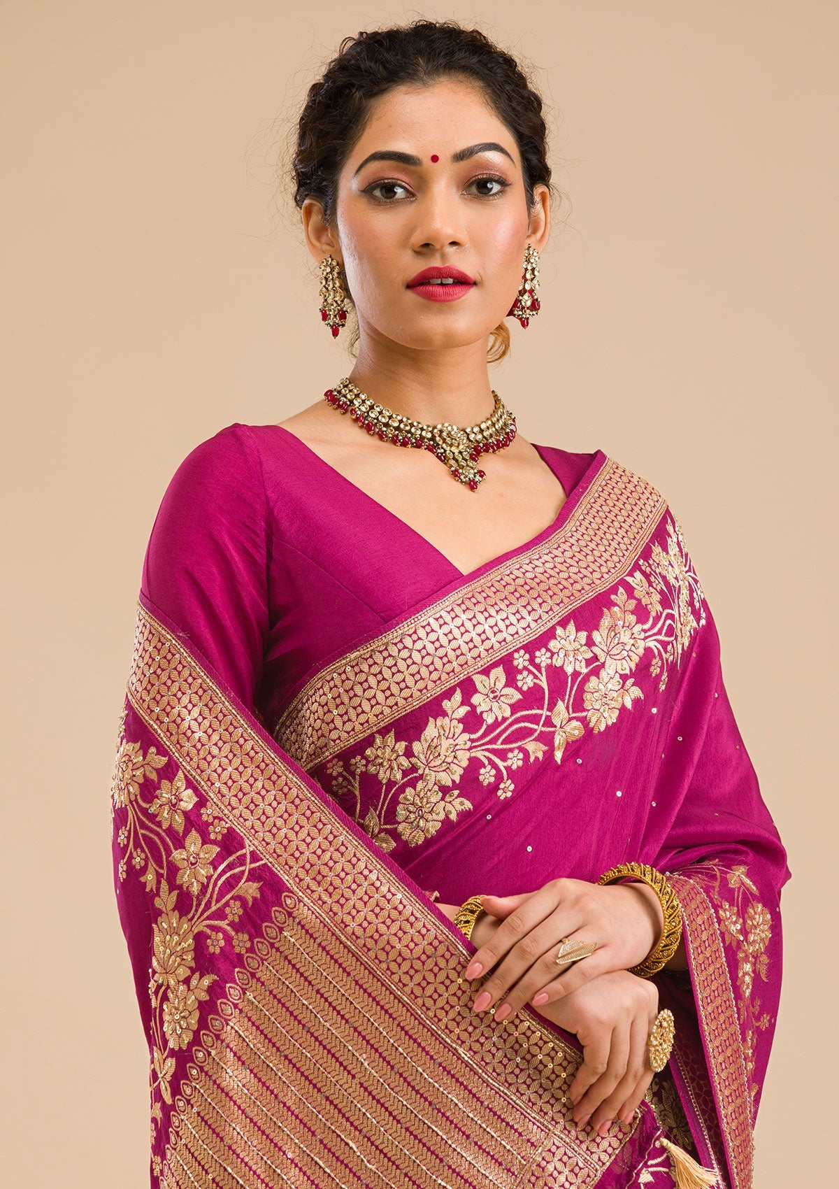 Wine Zariwork Banarasi Silk Saree-Koskii