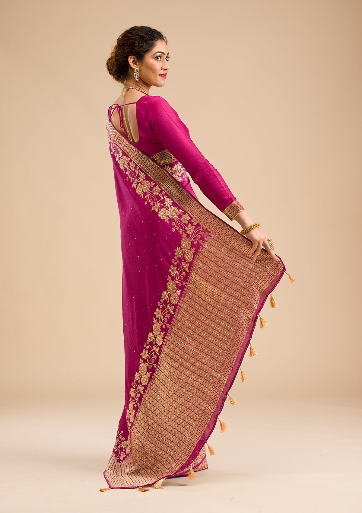 Wine Zariwork Banarasi Silk Saree-Koskii