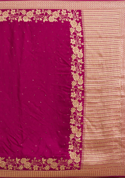 Wine Zariwork Banarasi Silk Saree-Koskii