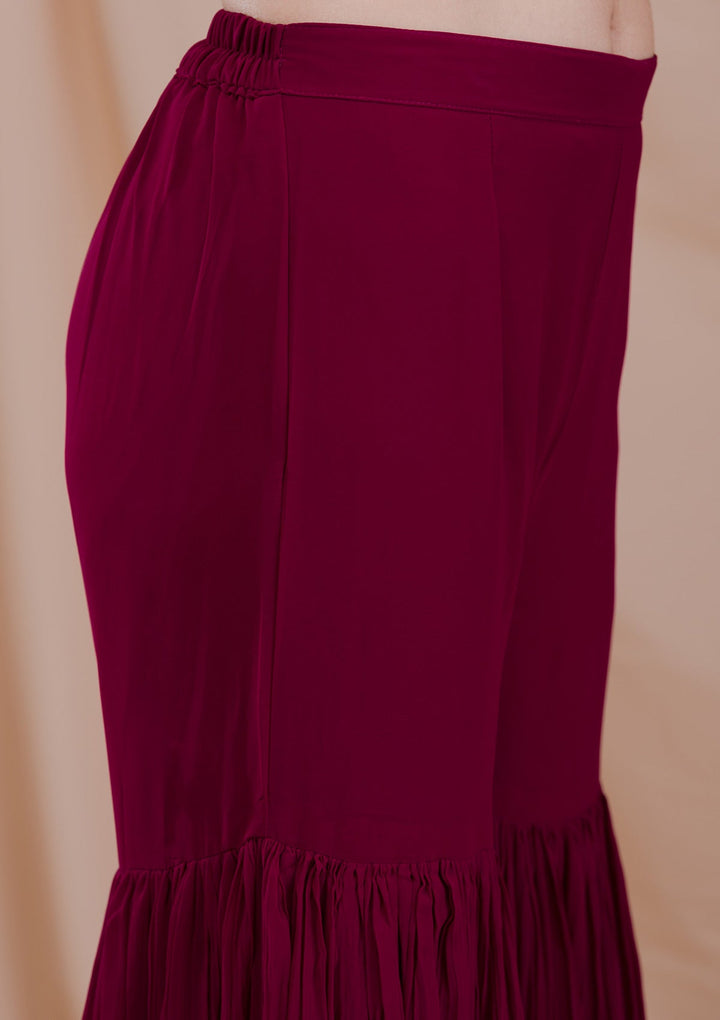 Wine Zariwork Georgette Readymade Salwar Suit-Koskii