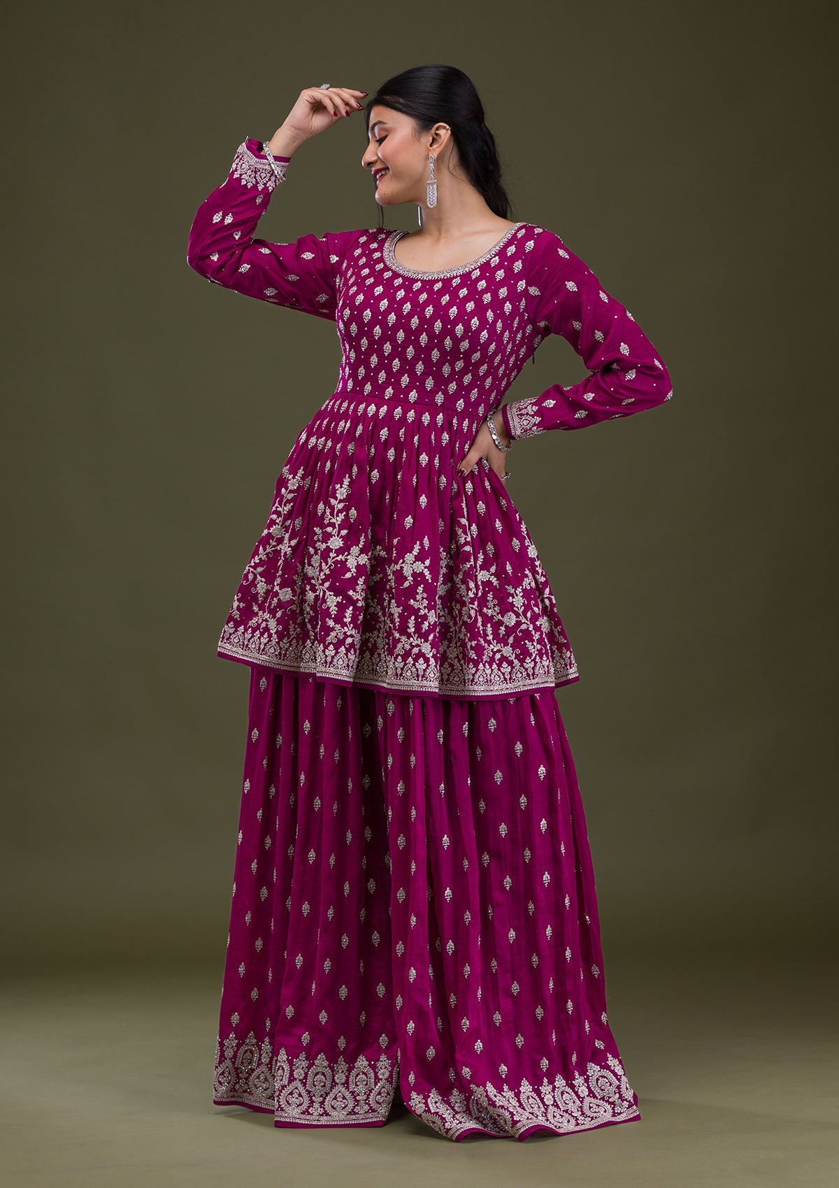 Wine Zariwork Georgette Readymade Salwar Suit-Koskii