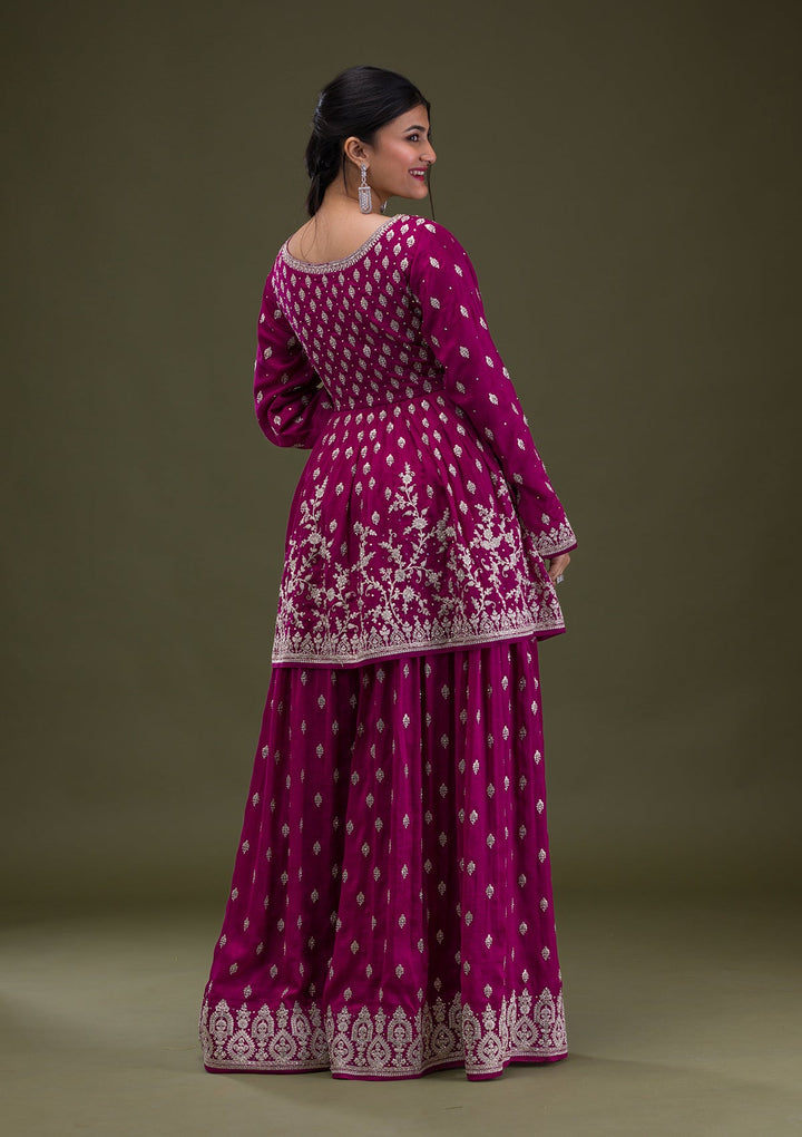 Wine Zariwork Georgette Readymade Salwar Suit-Koskii