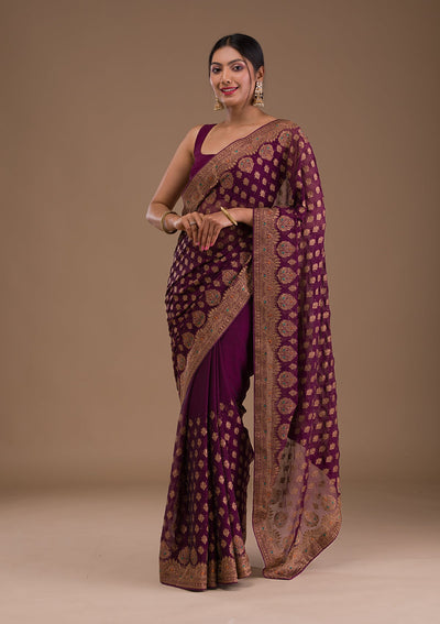 Wine Zariwork Georgette Saree-Koskii