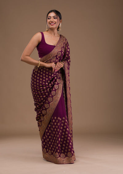 Wine Zariwork Georgette Saree-Koskii