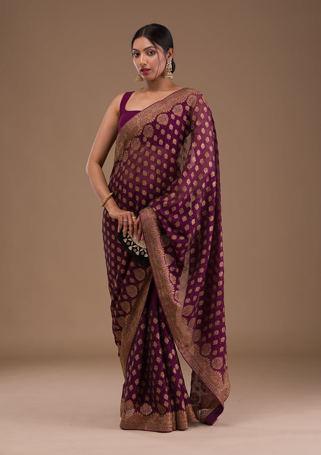 Wine Zariwork Georgette Saree-Koskii