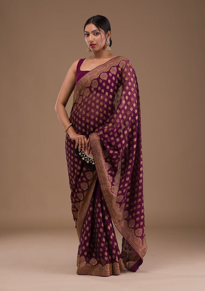 Wine Zariwork Georgette Saree-Koskii