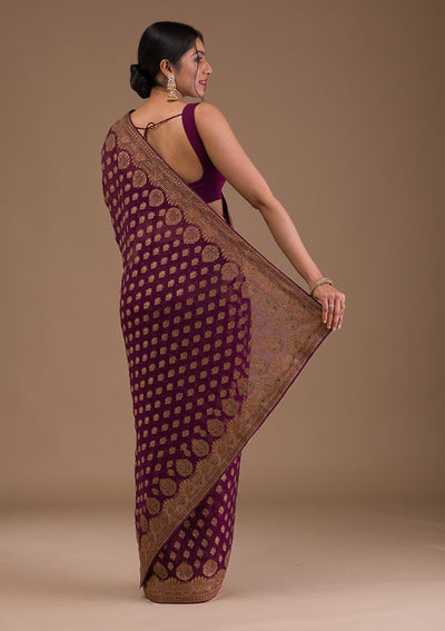 Wine Zariwork Georgette Saree-Koskii