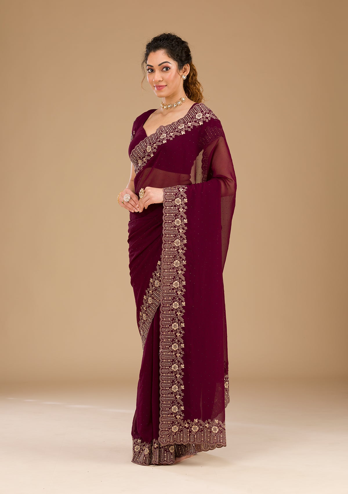 Wine Zariwork Georgette Saree