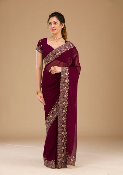 Wine Zariwork Georgette Saree