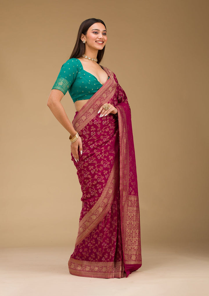 Wine Zariwork Georgette Saree