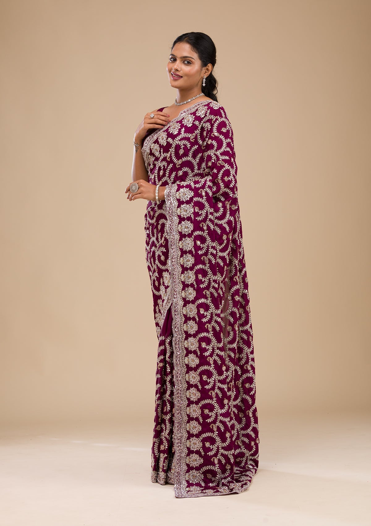 Wine Zariwork Georgette Saree